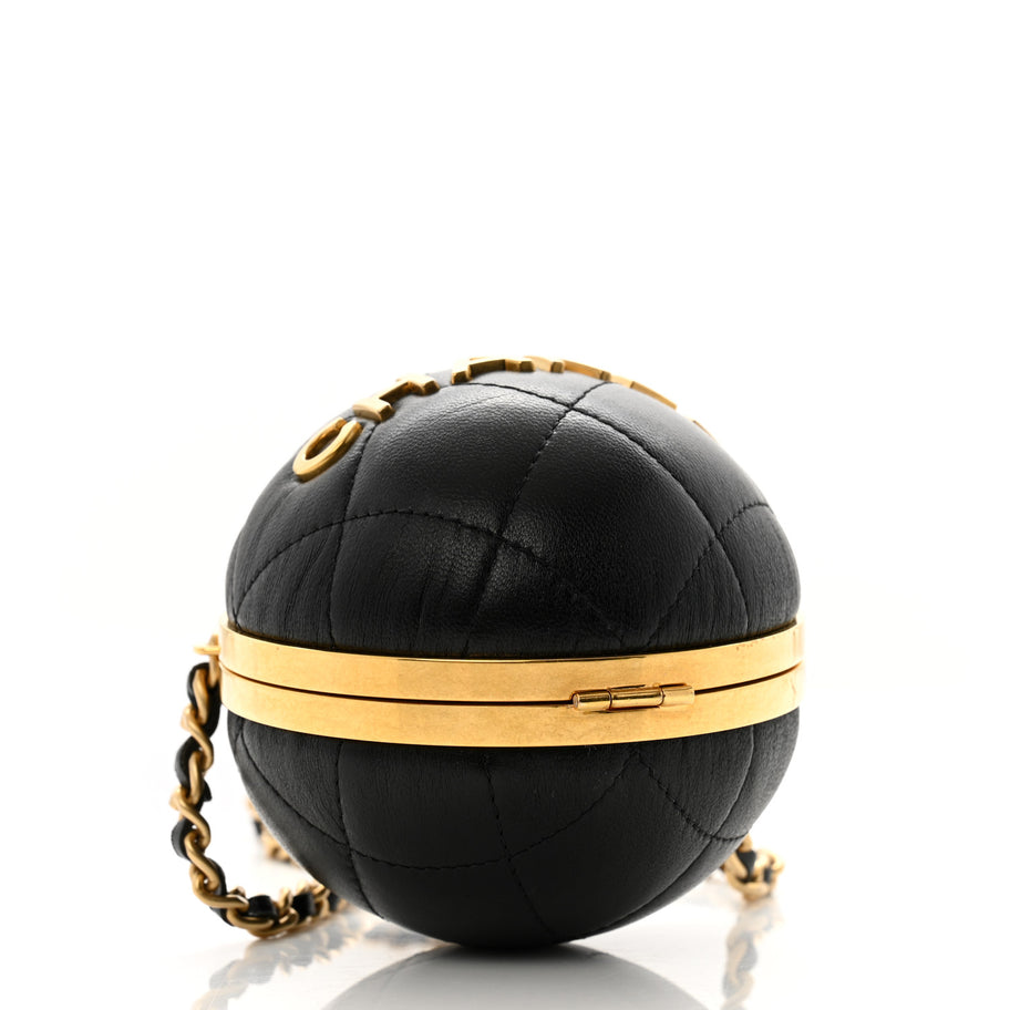 Chanel Lambskin Quilted Sphere Minaudiere Chain Clutch Black Image 4