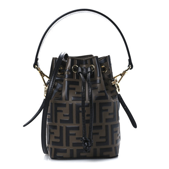  Fendi Vitello Liberty F is Bi-Color FF 1974 Embossed Mini Mon Tresor Bucket Bag Maya Black