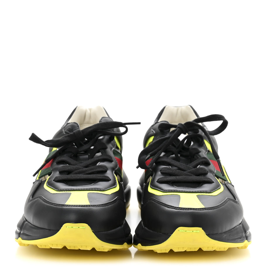 Gucci Demetra Web Mens Rhyton Cut Out Sneakers 10 Black Yellow Fluo Image 3