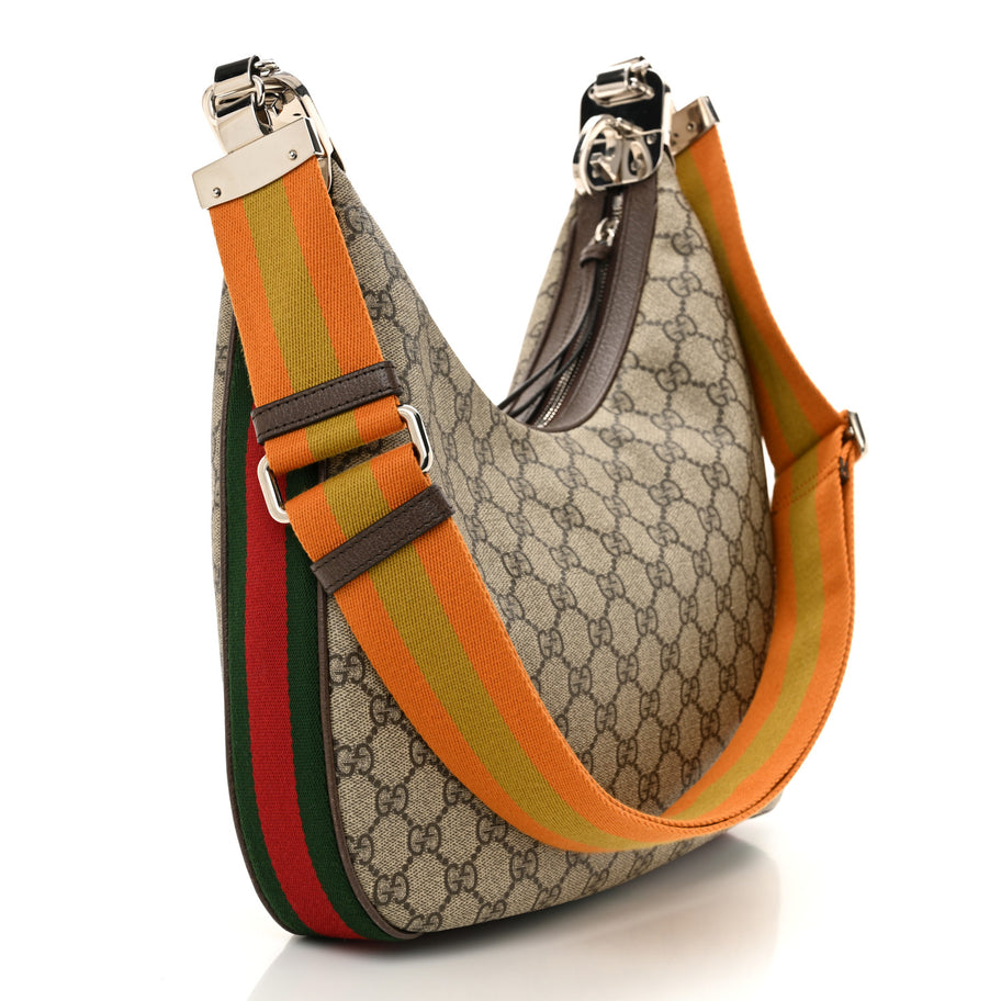 Gucci GG Supreme Monogram Textured Calfskin Web Large Attache Shoulder Bag Beige Ebony New Acero Image 3