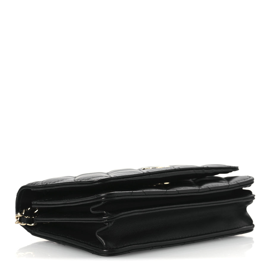 Chanel Lambskin Quilted Mini Camellia Bow Wallet On Chain WOC Black Image 4