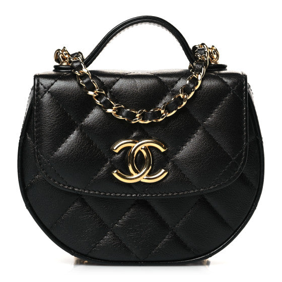 Chanel Shiny Aged Calfskin Quilted Mini Top Handle Clutch With Chain Black Image 1