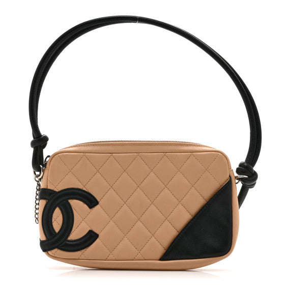 Chanel Calfskin Quilted Cambon Pochette Beige Black Image 1