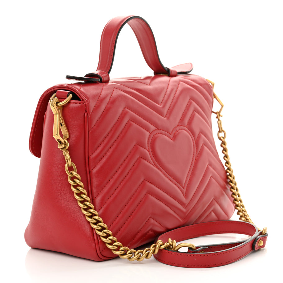 Gucci Calfskin Matelasse Small GG Marmont Top Handle Shoulder Bag Hibiscus Red Image 3