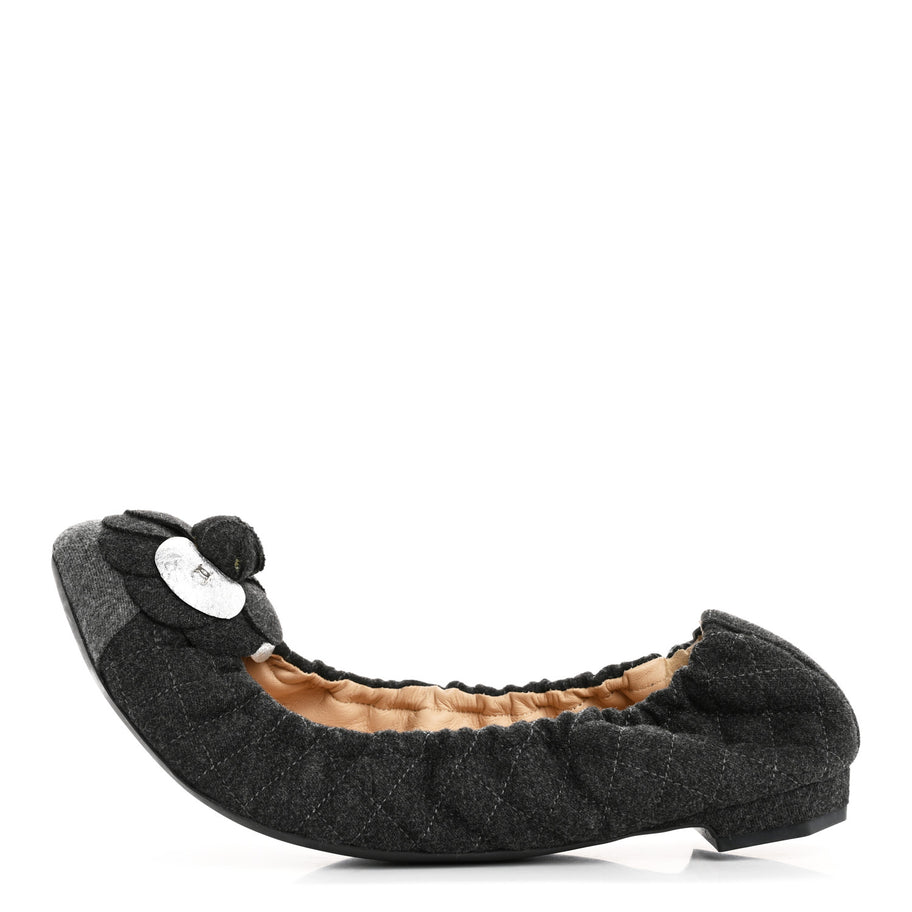 Chanel Tweed Quilted Camellia Cap Toe Ballerina Flats 40 Grey Image 1