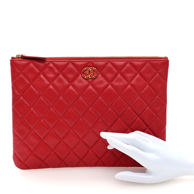 Chanel Lambskin Quilted 19 Medium Cosmetic Case Red