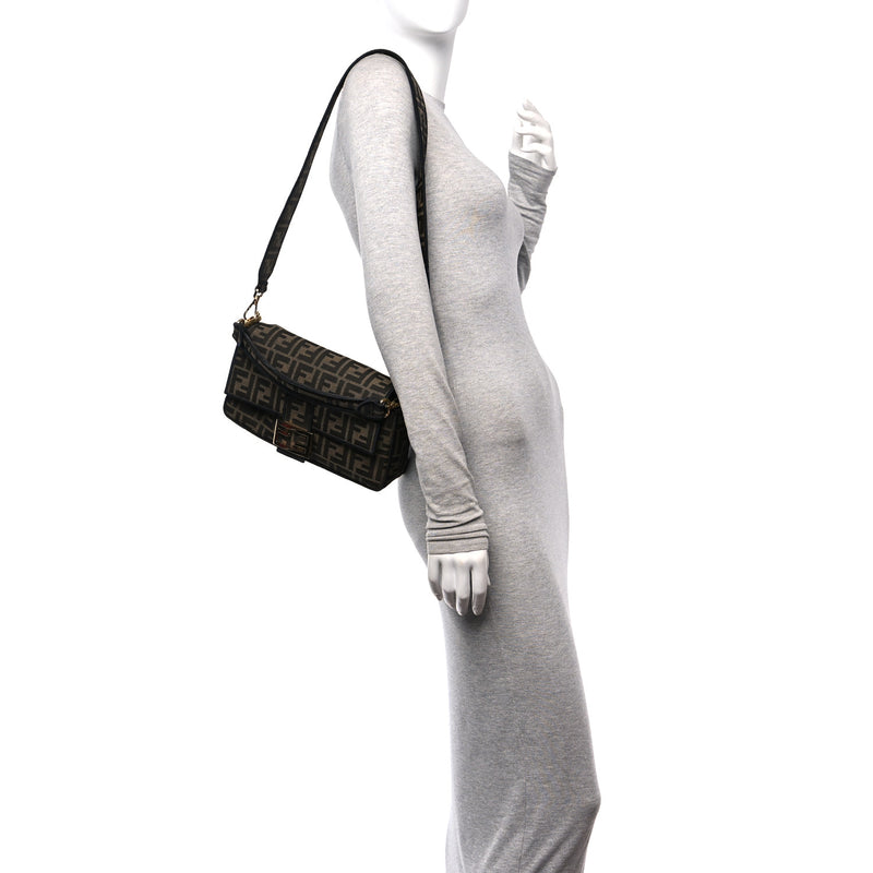  Fendi Fabric Jacquard FF 1974 Medium Baguette Tobacco Moro Black