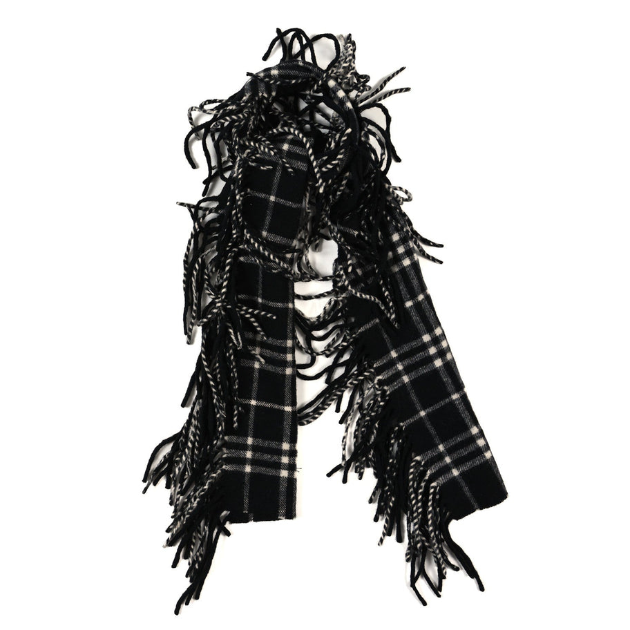 Burberry Cashmere Check Happy Fringe Scarf Black Calico Image 1