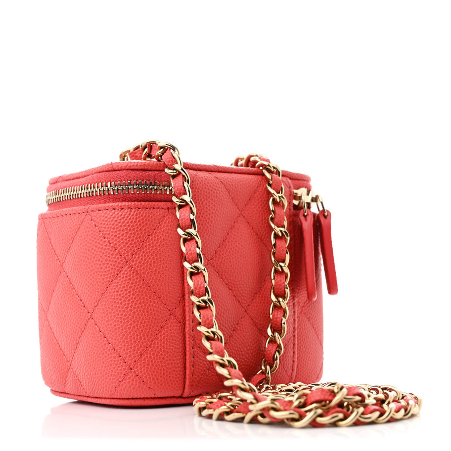 Chanel Caviar Quilted Mini Vanity Case With Chain Red Image 3
