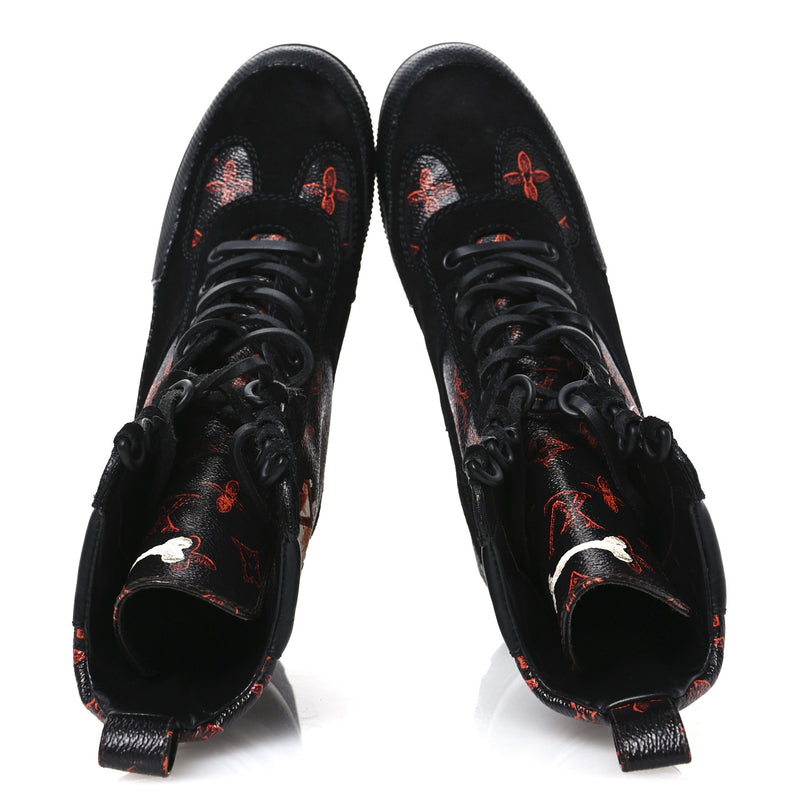  Louis Vuitton Suede Calfskin Catogram Laureate Platform Desert Boots Black Marron