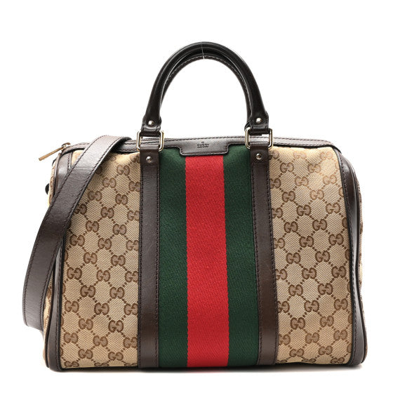  Gucci Monogram Vintage Web Medium Boston  Dark Brown