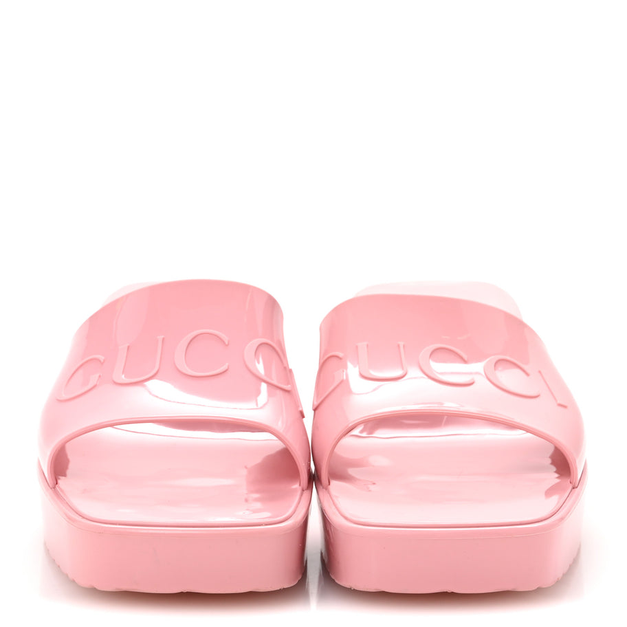 Gucci Rubber Logo Womens Platform 20/60mm Slide Sandals 39 Wild Rose Image 3
