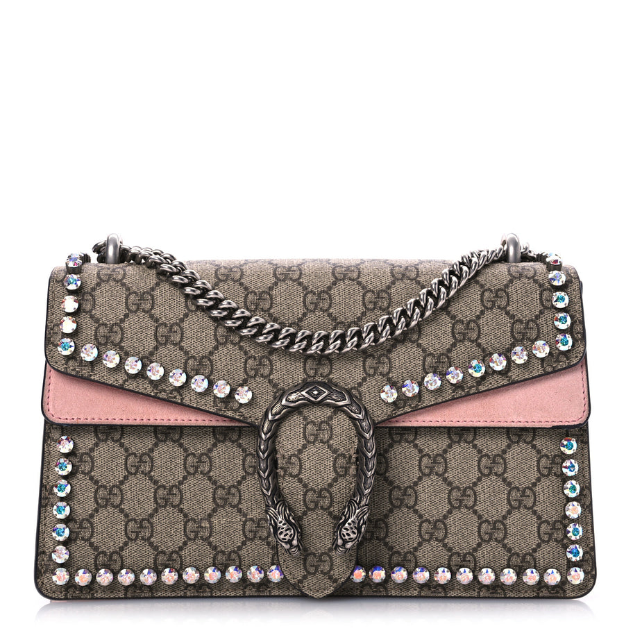 Gucci GG Supreme Monogram Suede Crystal Small Dionysus Shoulder Bag Beige Ebony Light Peonia Image 1