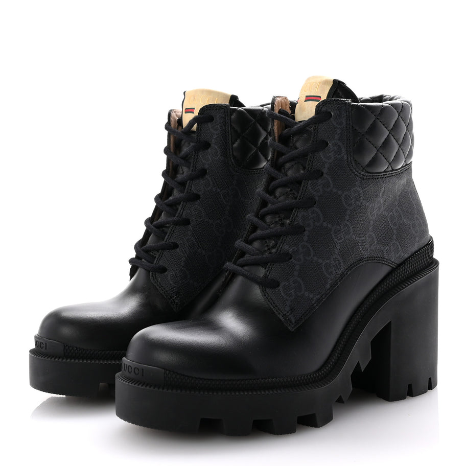 Gucci Apollo Calfskin GG Supreme Nappa Samoa Quilted Lace Up Ankle Boots 35 Black Image 4