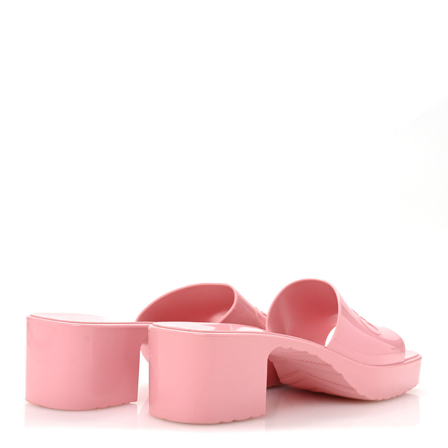 Gucci Rubber Logo Womens Platform 20/60mm Slide Sandals 39 Wild Rose Image 5