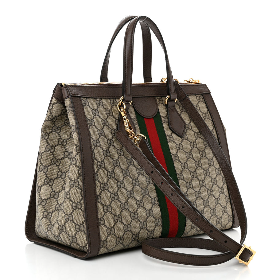 Gucci GG Supreme Monogram Web Medium Ophidia Tote Bag Brown Image 3