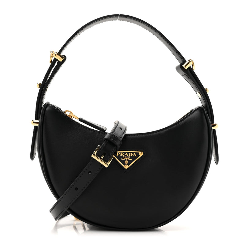  Prada Soft Calfskin Arque Shoulder Bag Black