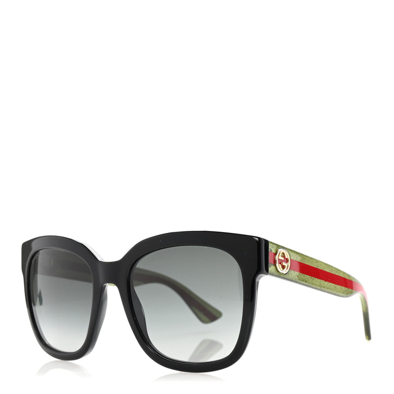  Gucci Acetate Square Frame Web Glitter Sunglasses GG0034S Black Green