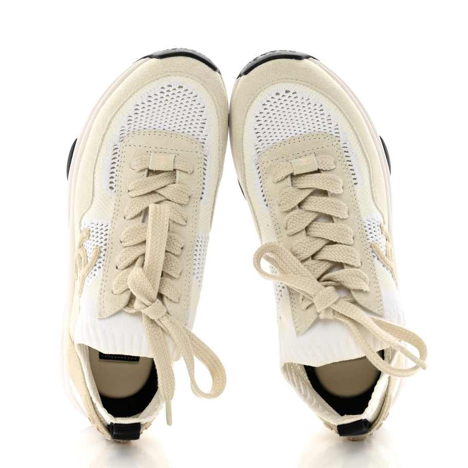 Chanel Mesh Suede Fabric Womens CC Sneakers 36 White Ivory Light Beige Image 2