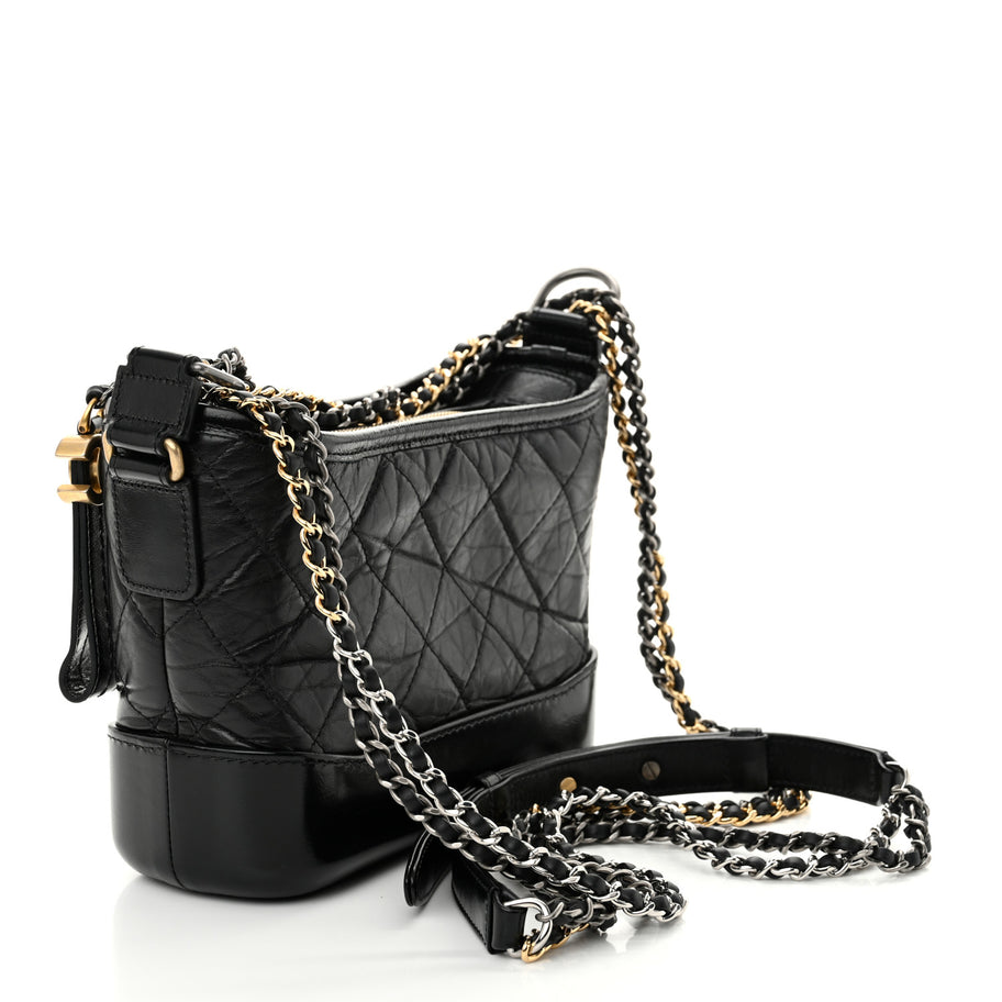 Chanel Aged Calfskin Quilted Small Gabrielle Hobo Black Image 3