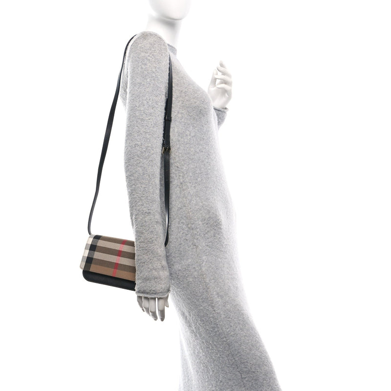  Burberry Grained Calfskin House Check Small Madison Shoulder Bag Black