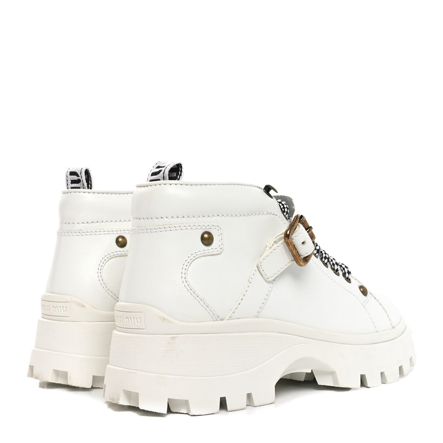Miu Miu Calfskin Lace Up Ankle Boots 40 White Image 5