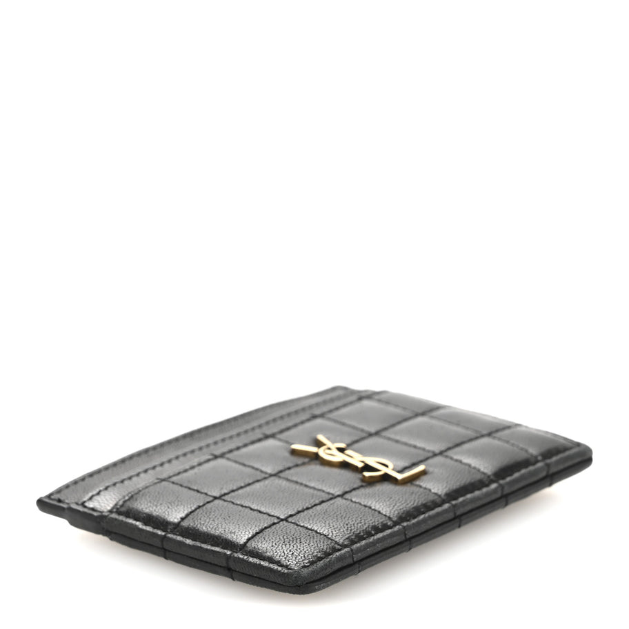 Saint Laurent Lambskin Carre Quilted Cassandre Credit Card Case Black Image 4