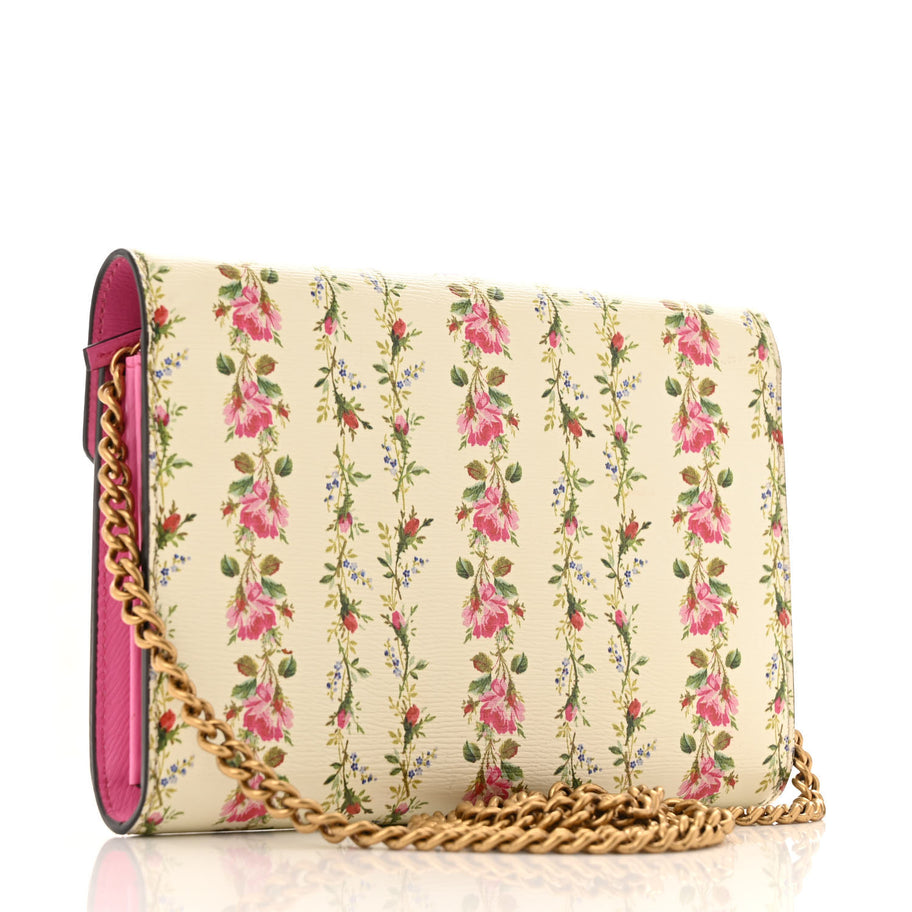 Gucci Calfskin Floral Print Mini Dionysus Chain Wallet Ivory Pink Image 3