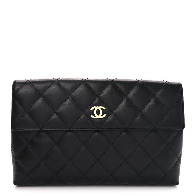  Chanel Lambskin Quilted Clutch Black