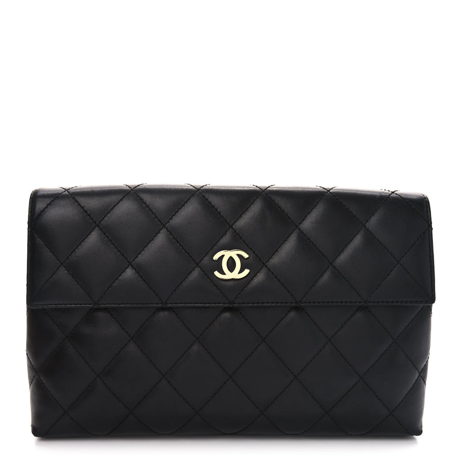 Chanel Lambskin Quilted Clutch Black Image 1