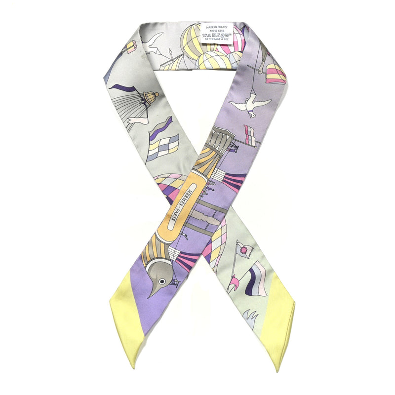  Hermes Silk Les Folies Du Ciel Twilly Mauve Jaune Vert