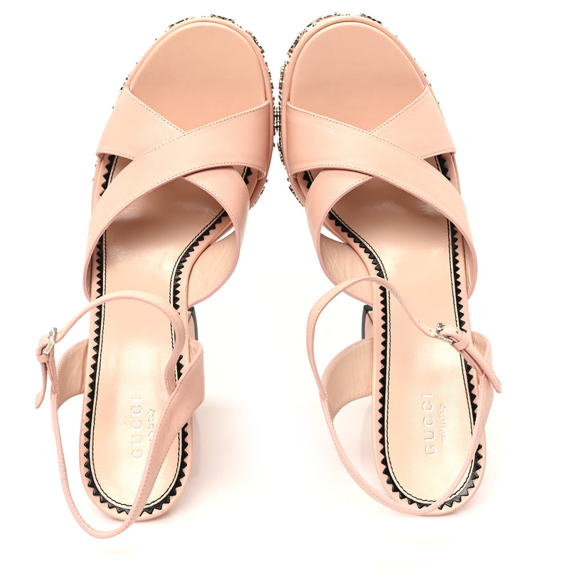  Gucci Malaga Kid Interlocking G Studs 155mm Platform Sandals 41 Perfect Pink