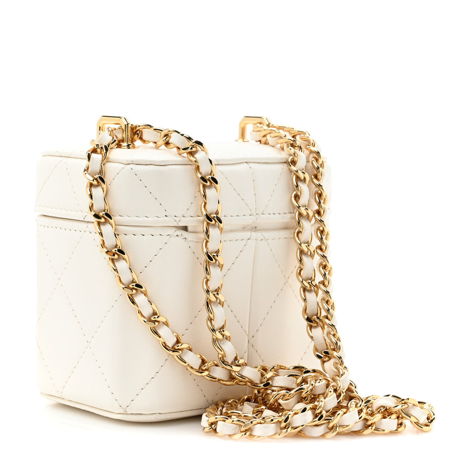 Chanel Lambskin Quilted Vanity Clutch With Chain White Image 3