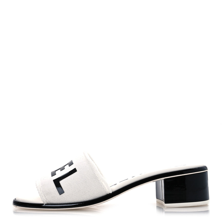 Chanel Cotton Logo Mule Sandals 39 White Black Image 1
