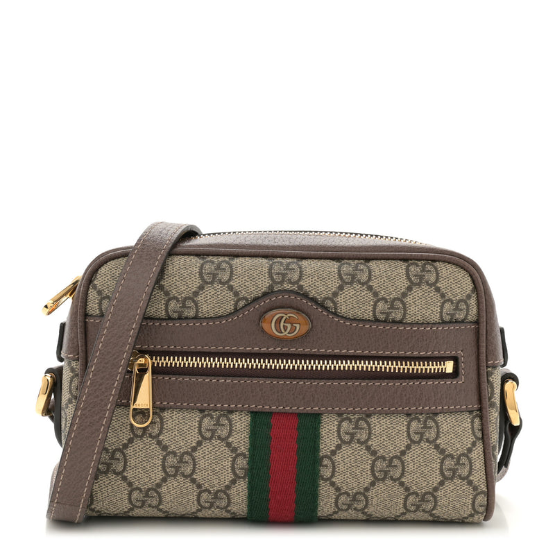  Gucci GG Supreme Monogram Web Mini Ophidia Shoulder Bag Brown