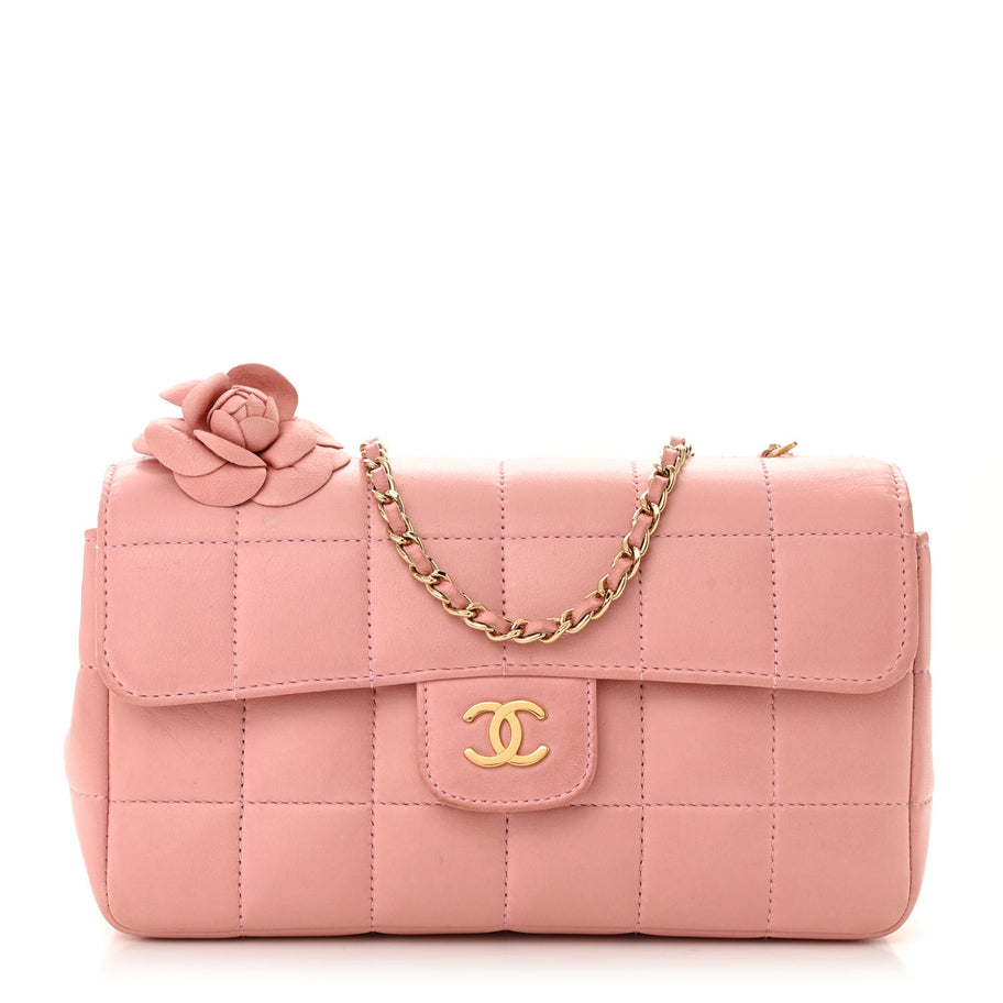 Chanel Lambskin Quilted Mini Chocolate Bar Camellia Flap Pink Image 1