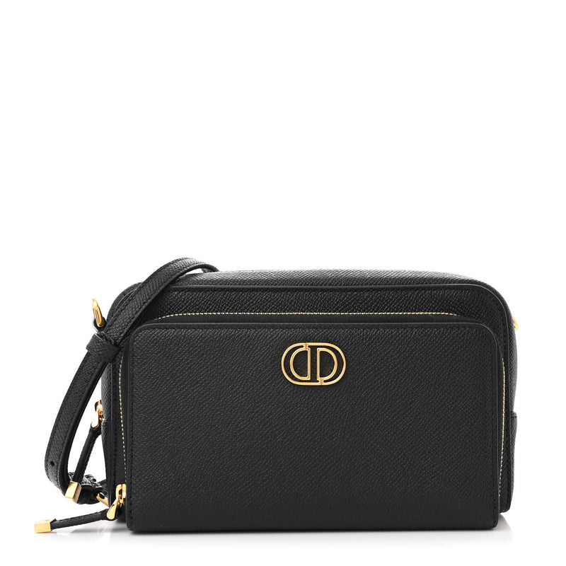  Christian Dior Grained Calfskin Caro Double Pouch Black