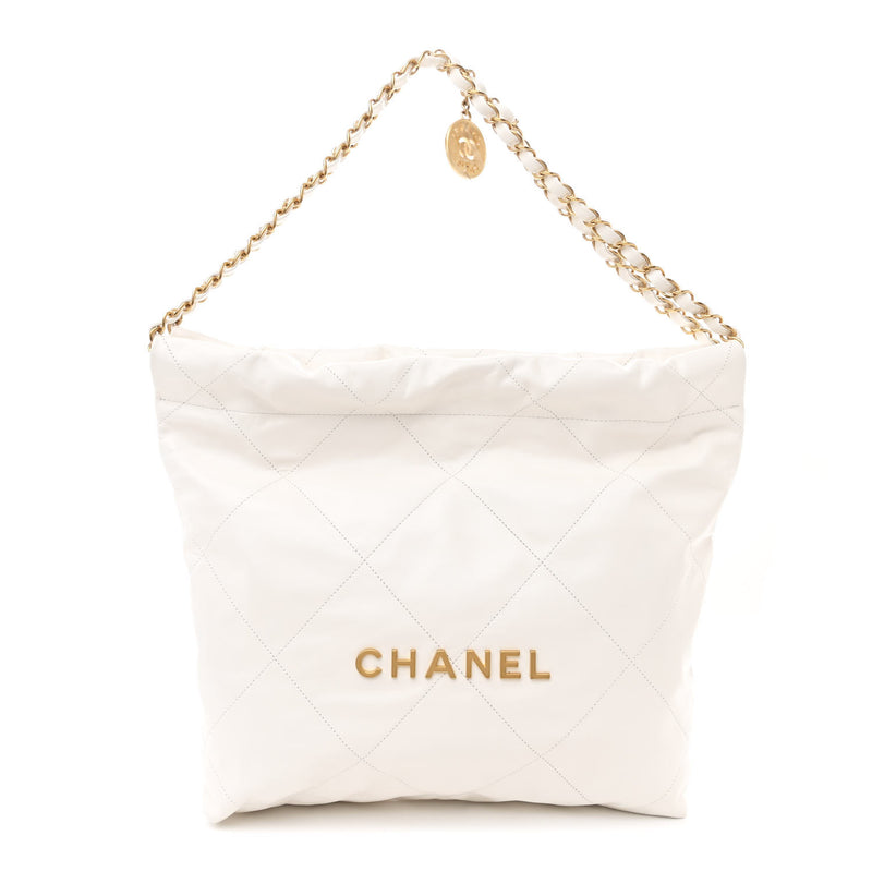 Chanel Shiny Calfskin Quilted Small 22 White