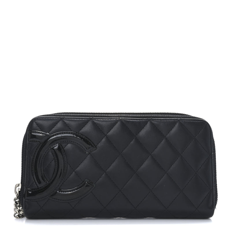  Chanel Calfskin Quilted Cambon Large Gusset Zip Around Wallet Black