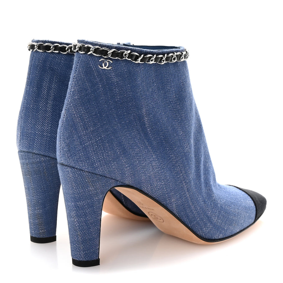 Chanel Denim Grosgrain Cap Toe Short Boots 37 Blue Image 5