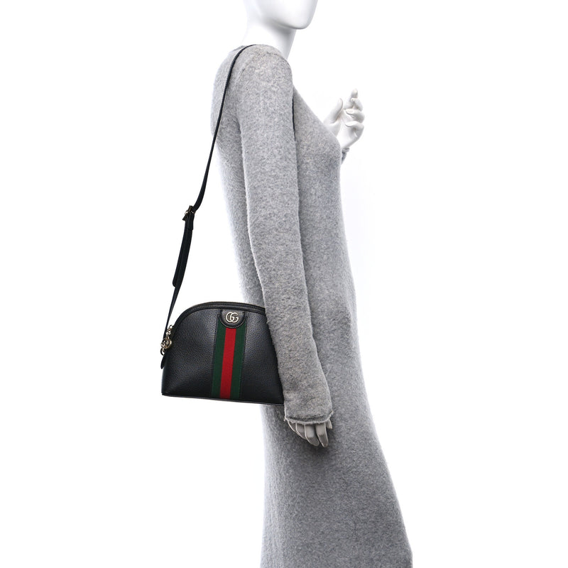  Gucci Calfskin GG Web Small Ophidia Dome Shoulder Bag Black