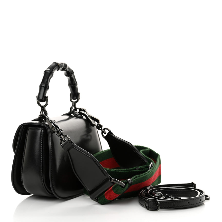 Gucci Boarded Dyana Lux Calfskin Web Monochrome Mini Bamboo 1947 Top Handle Bag Black Image 3
