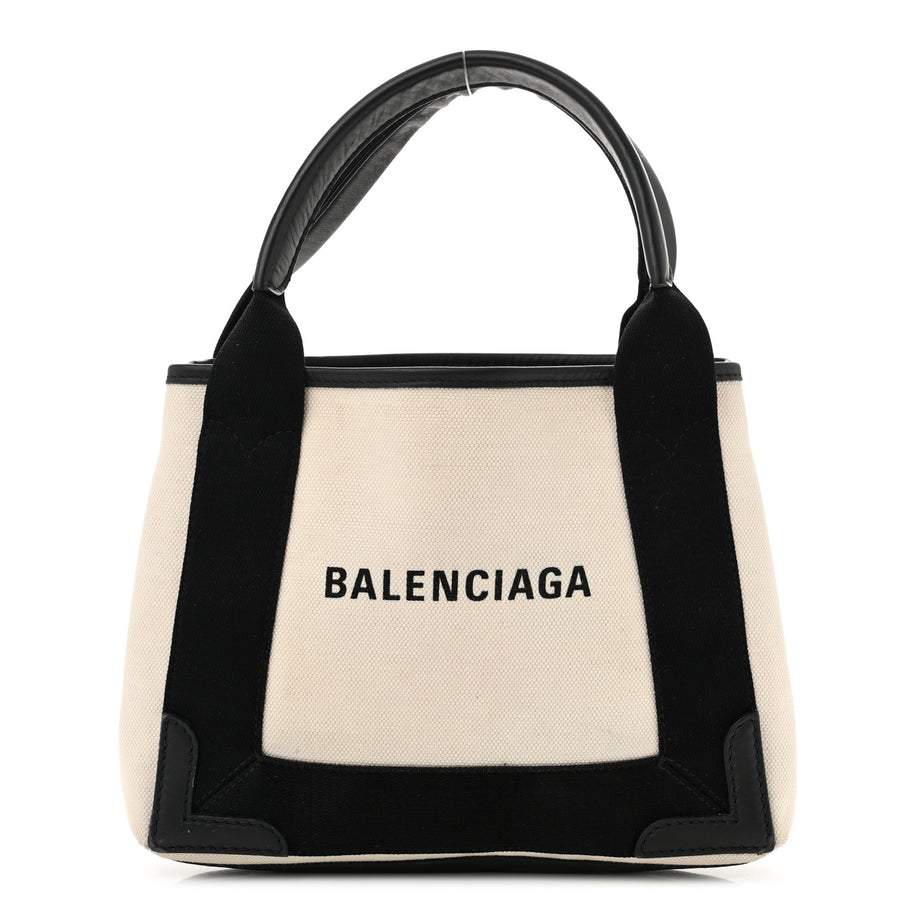 Balenciaga Cotton Canvas Calfskin Navy Cabas XS Natural Black Image 1