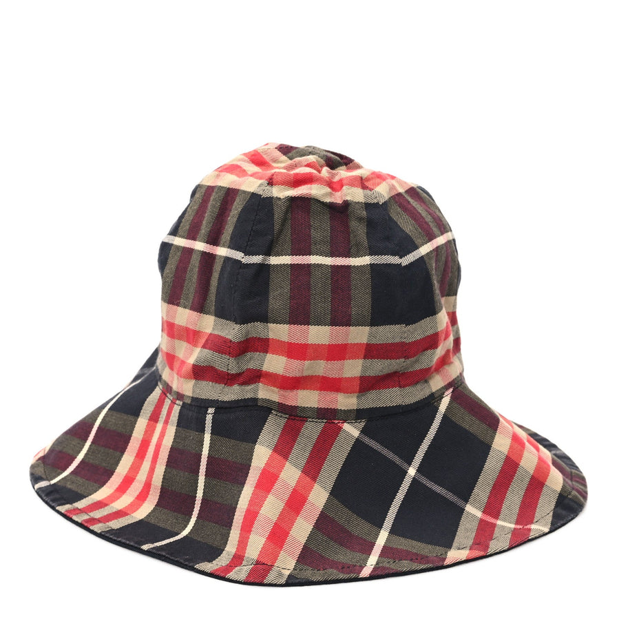 Burberry Technical Cotton Vintage Check Wide Brim Bucket Hat Black Red Image 1