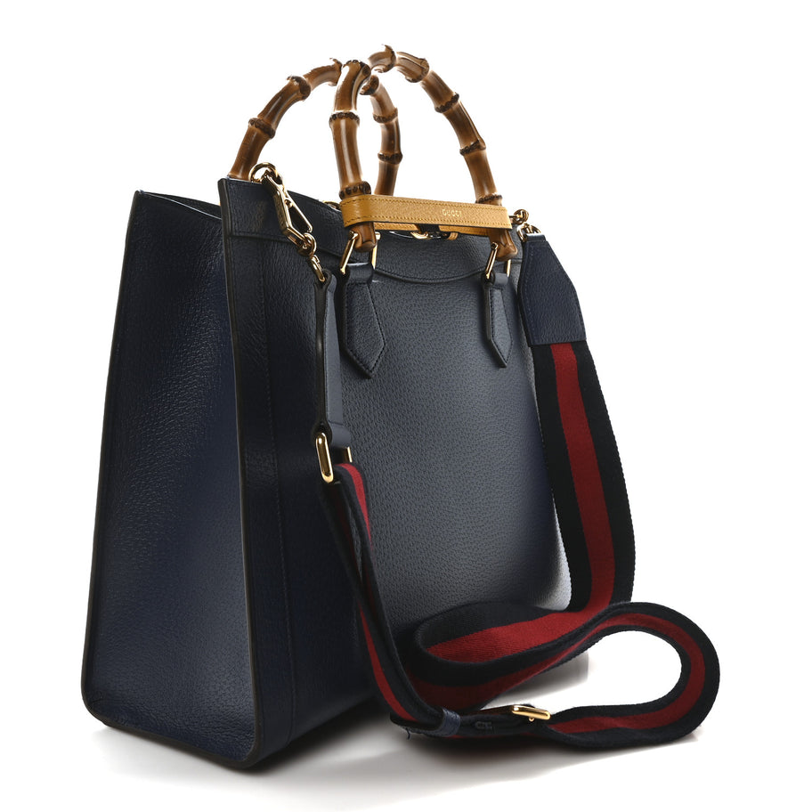 Gucci Textured Dollar Calfskin Web Medium Diana Tote Bag Royal Crop Image 3