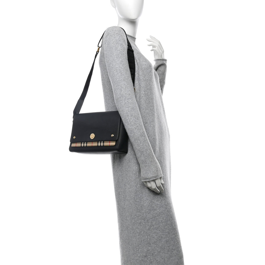 Burberry Grainy Calfskin Vintage Check Note Crossbody Bag Black Image 2
