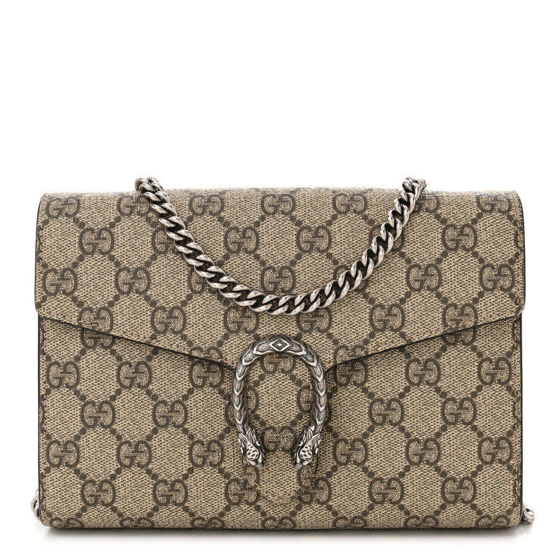  Gucci GG Supreme Monogram Mini Dionysus Chain Wallet Beige Taupe