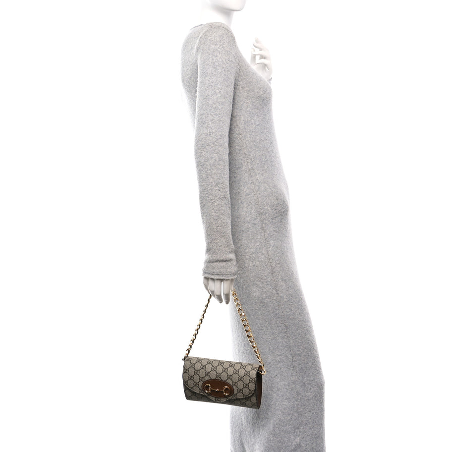 Gucci GG Supreme Monogram Azalea Calfskin Web Mini Horsebit 1955 Chain Shoulder Bag Beige Ebony Brown Sugar Image 2