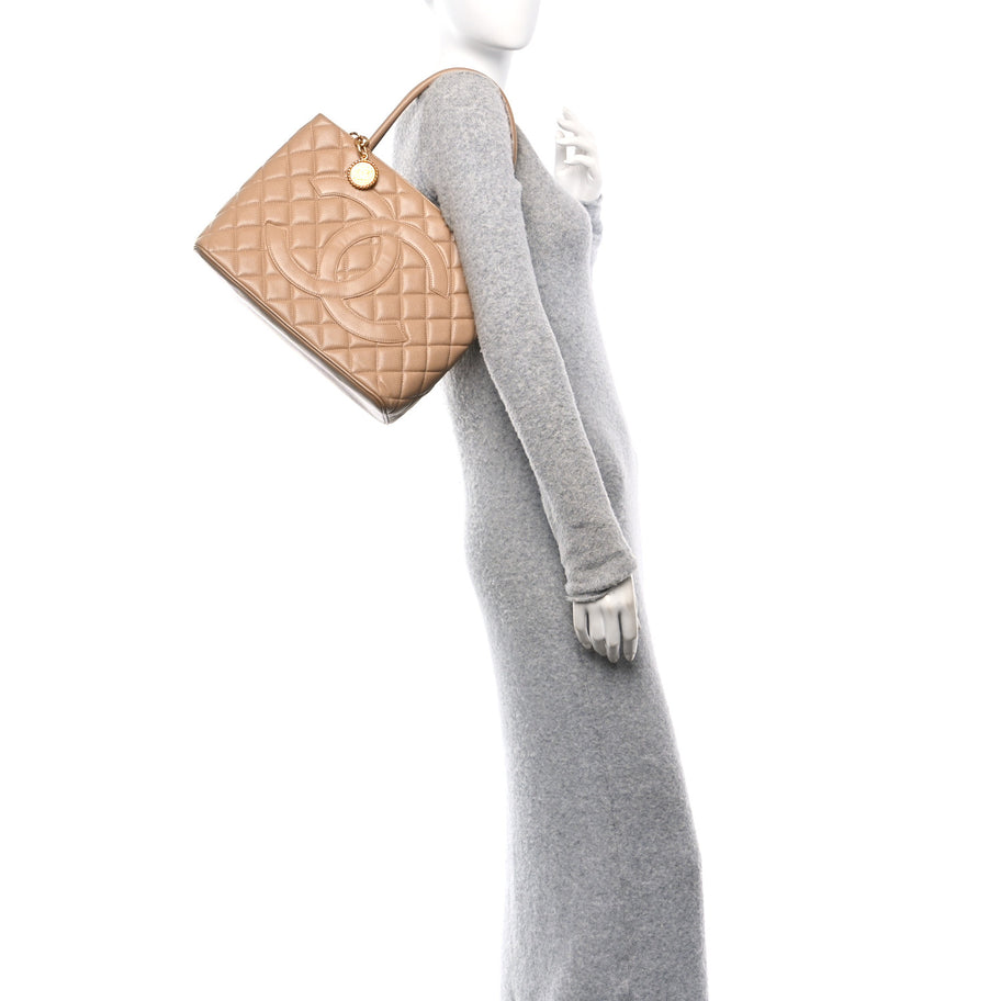 Chanel Caviar Quilted Medallion Tote Beige Image 3