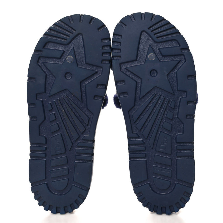 Christian Dior Shearling Canvas Lurex Embroidered Dway 10mm Slide Sandals 41 Navy Natural Image 6